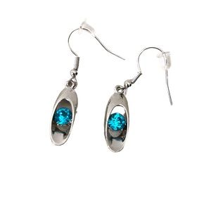 Crystal Dangle Cubic Zirconia Oval Women's Silver/Blue Earrings